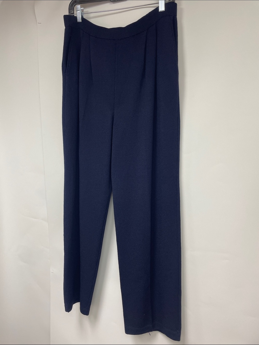 St. John Collection Navy Wide-Leg Pleated Trousers